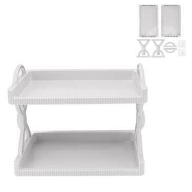 Imagem de DAUERHAFT Prateleira de armazenamento montada na parede, multiuso, múltiplas camadas, resistente, economizando espaço, estilo simples, rack de armazenamento de parede para especiarias para banheiro para cosméticos para artigos de higiene pessoal (cinza, 2 camadas)