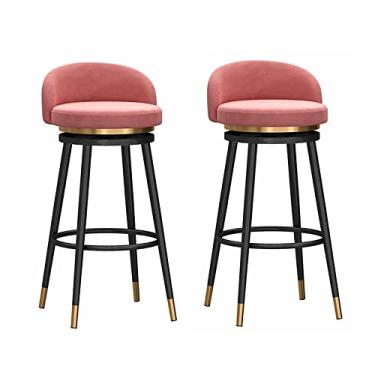 Imagem de Cadeiras de jantar cadeiras de sala de jantar banqueta de bar giratória com encosto baixo, banco de altura de balcão cadeira de bar estofada de veludo rosa com moldura de metal preto para cozinha ilha sala de jantar pátio tudo está bem