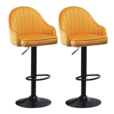 Imagem de Cadeiras de jantar cadeiras de sala de jantar elegantes bancos de bar giratórios ajustáveis conjunto de 2 cadeiras de bar de cozinha de veludo acolchoado grosso de veludo com encosto e apoio para os pés, bancos de bar de café da manhã com encosto alto para casa Kitc
