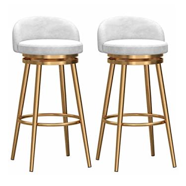 Imagem de Cadeiras de jantar cadeiras de sala de jantar bancos de bar giratórios conjunto de 2 para cozinha, cadeiras de bar estofadas com encosto alto banco de bar com pernas de metal banhado a ouro, tudo está bem