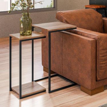 Imagem de Mesa Lateral Sofá Conjunto Aurora com 2 Peças Pés Metálicos Estilo Industrial Cor Demolição e Preto - Dream Home Design