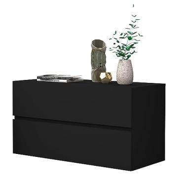Imagem de mesa de cabeceira criado eros para cama casal suspenso 60cm preto acabamento fosco