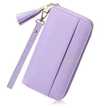 Imagem de Carteira feminina Travelambo com franja dobrável e alça de pulso comprida, Ch Light Purple, One Size