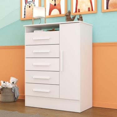 Imagem de Cômoda Infantil 1 Porta e 5 Gavetas Tic Tac Branco