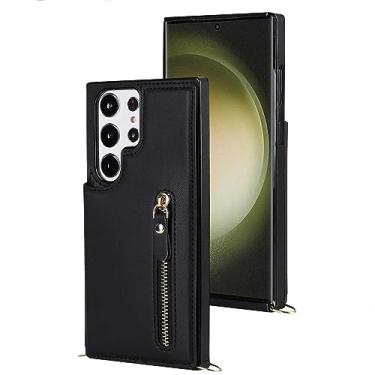 Imagem de LXURY Capa de couro para Samsung Galaxy S23 Ultra/S23 Plus/S23, carteira com bloqueio de RFID, capa flip com alça de pulso, proteção de câmera, preta, S23 de 6,1 polegadas