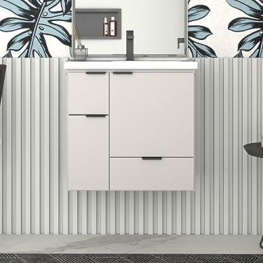 Imagem de Gabinete Para Banheiro em Madeira Com Lavatório em Mármore Sintético Orquídea Nude