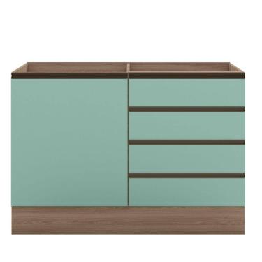 Imagem de Balcão 1 Porta 4 Gavetas 120cm Flex sem Tampo para Pia Etina Carvalho Oak/Menta