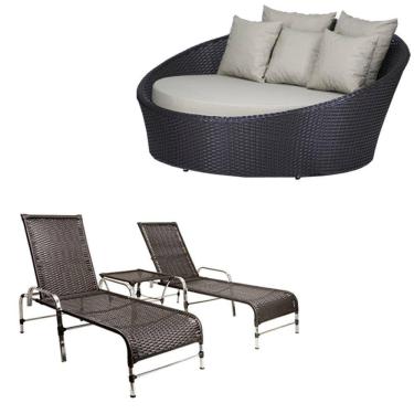 Imagem de Kit - Chaise Em Alumínio Com 2 Espreguiçadeiras Catar Reguláveis Com Almofadas Impermeáveis Para Piscina E Jardim - Trama