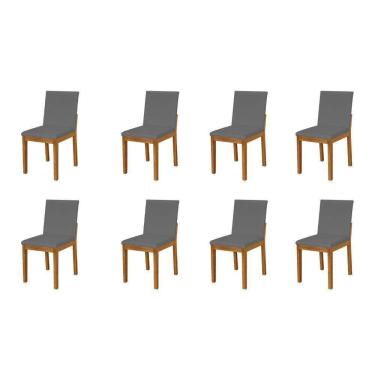 Imagem de Kit 8 Cadeiras De Jantar Estofadas Veludo Cinza Pérola Base Madeira Maciça