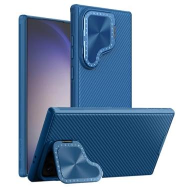 Imagem de HAZARA Capa à prova de choque para Samsung Galaxy S24 Ultra/S24 Plus/S24, proteção de suporte de lente de metal, capa ultrafina antiqueda anti-impressão digital, azul, S24 Ultra