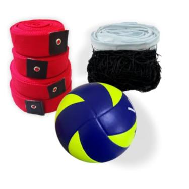 Imagem de Kit de Vôlei Kaemy: Rede 9m, Faixa 9x18m e Bola Amarela e Vermelha
