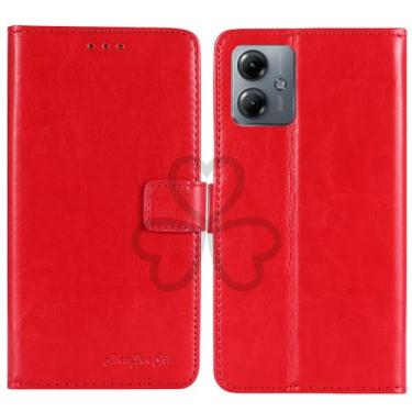 Imagem de TienJueShi Suporte de livro vermelho retrô flip protetor de couro TPU capa de silicone para Motorola Moto G14 6,5 polegadas capa de gel carteira etui