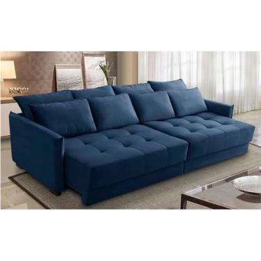 Imagem de Sofá Cama Retrátil e Reclinável 2,50m com Molas Carol Veludo Azul Adonai Estofados