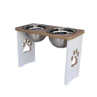 Imagem de Comedouro Elevado Duplo Cachorro Grande Pet MDF 30cm - Inox