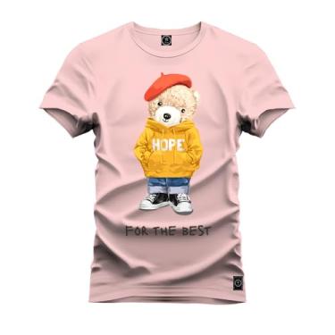 Imagem de Camiseta Plus Size Agodão T-Shirt Unissex Premium Macia Estampada Urso Hope Rosa G5