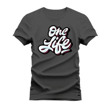 Imagem de Camiseta Plus Size Algodão Estampada Premium One Life Grafite G4