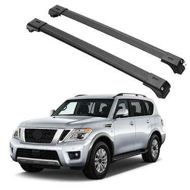 Imagem de ERKUL Barras transversais de rack de teto para Nissan Armada 2017-2023 | Barras transversais de alumínio anti-roubo para telhado, transportador de carga, bagagem, caiaque, canoa, bicicleta | Preto