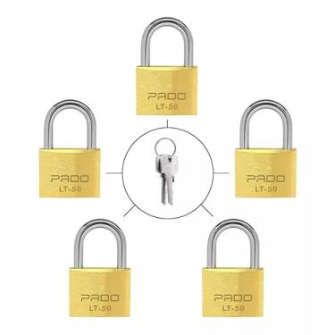 Imagem de Kit 5 Cadeado Grosso Original Pado 50mm Chaves Mesmo Segredo