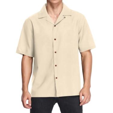 Imagem de CHIFIGNO Camisa havaiana masculina tropical camisa casual de botão camisa manga curta camiseta folgada, Amêndoa escaldada, P