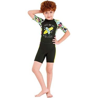 Imagem de Roupa de banho infantil de neoprene para mergulho térmico de 2,5 mm para meninas meninos crianças adolescentes jovens, roupa de banho com proteção UV para surfe (cinza, M)