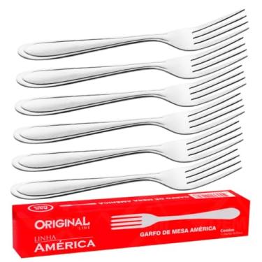 Imagem de Jogo de Talheres Garfo Faca e Colher Inox Kit para Restaurante Buffet América Original (12 Garfos)