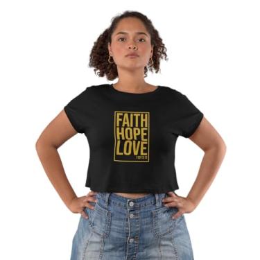 Imagem de Camiseta Baby Look Faith Hope Love Gospel Dourado Feminina Preto Tamanho:M