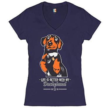 Imagem de Life is Better with My Dachsund Camiseta feminina gola V I Love My Dog Pet, Azul marinho, XG
