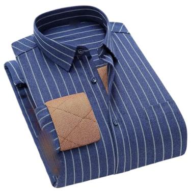 Imagem de Camisas masculinas quentes de lã acolchoadas de manga comprida, blusas confortáveis e grossas, botões de botão único para homens, Bn5655-25, P