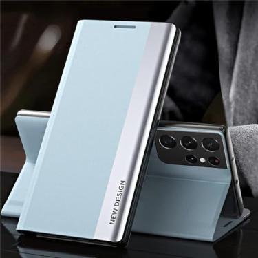 Imagem de Capa magnética de couro flip para Samsung Galaxy S23 Ultra S22 S21 S20 FE S10 S9 S8 Plus Note 20 Capa dura de proteção total, azul claro, para Samsung S20 FE 4G 5G