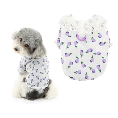 Imagem de Ranphy Roupas para cães, camiseta macia e leve para cães pequenos, com estampa floral, primavera, verão, renda vazada, chihuahua yorkie, roupas para gatos, roxo, GG