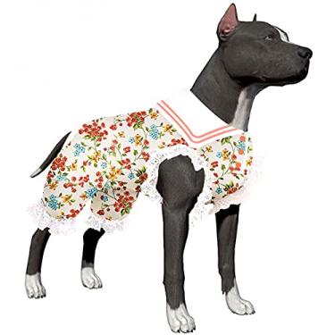 Imagem de LovinPet Fantasia de cachorro, cuidados com feridas, camisetas fofas de lapela para cães grandes, elástico elástico Roseberry Cottage flores estampas em creme pijama grande para cães roupas Pitbull