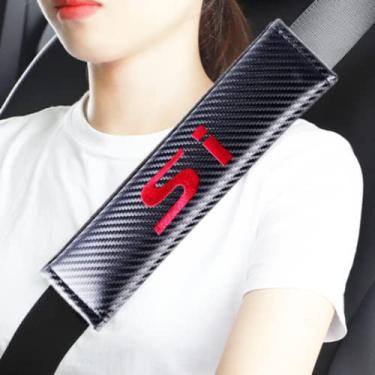 Imagem de HUIANTS 2 almofadas de cinto de segurança de couro de fibra de carbono, macias para acessórios Civic Si, logotipo Civic bordado, almofadas de cinto de segurança, almofada de cinto de segurança, almofada mais confortável para dirigir