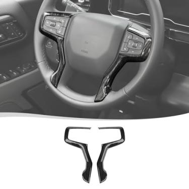 Imagem de Voodonala Para Chevy Silverado Capa de Painel de Volante ABS Antipoeira Fibra de Carbono Estilo Preto Guarnição da Capa de Volante Compatível com Chevy Silverado 2019+ (2 Pçs/Conjunto, Madeira Preta)