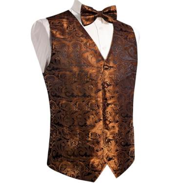 Imagem de Colete masculino de seda Paisley para vestido de smoking acessório colete masculino lenço abotoaduras gravata borboleta coletes negócios, Mj-0168, G