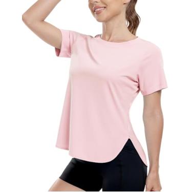 Imagem de MIER Camiseta feminina FPS 50+ com proteção solar FPS 50+, manga curta, FPS UV, para academia, exercícios, ioga, ajuste seco, Rosa claro, M