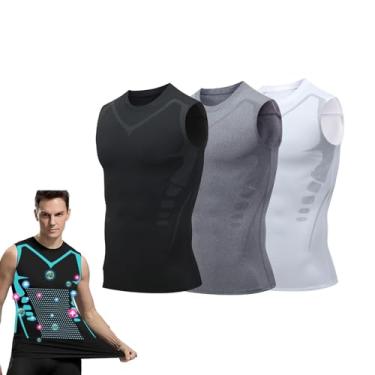 Imagem de QIAWI Ionic Shaping Vest, 2024 New Version Ionic Shaping Vest, camiseta masculina de compressão emagrecedora, colete modelador corporal, 3 peças 1, GG