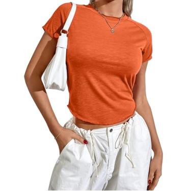 Imagem de Zeagoo Camisetas femininas básicas gola redonda manga curta bainha curvada verão cropped camisetas justas roupas Y2k, Laranja, PP