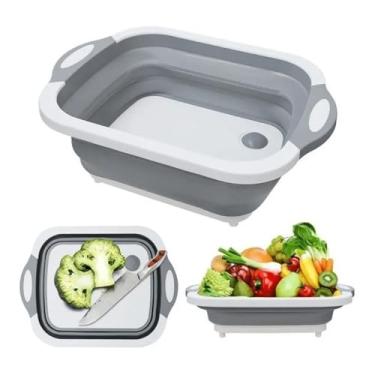 Imagem de Escorredor E Tabua Cesta De Alimentos Dobrável Retrátil Silicone 3 Em 1 Cozinha Multifuncional