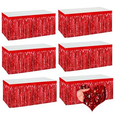 Imagem de Pacote com 6 Saias de Mesa com Franja de Folha Metálica Vermelha de 73 cm x 273 cm para Tinsel Streamer Guirlanda Cortinas Pano de Fundo para Desfile Boias de Casamento Chá de Bebê Aniversário Natal Decoração de Festa de Halloween