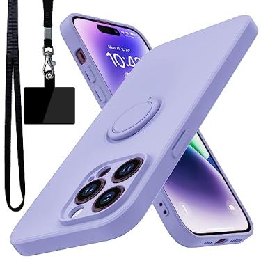 Imagem de YSLBWLE Capa para iPhone 14 Pro Max, suporte de anel giratório de 360° integrado|Forro de microfibra macio antiarranhões | Suporte para carro | Capa para celular iPhone 14 Pro Max para meninas e