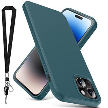 Imagem de YSLBWLE Capa para iPhone 14, capa fina de silicone líquido com cordão, à prova de choque, capa de telefone fina para iPhone 14, capa protetora de câmera de corpo inteiro - verde 3-IP14-04