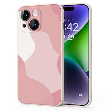 Imagem de YSLBWLE Capa para iPhone 13, capa fina de silicone líquido, à prova de choque, capa fina para iPhone 13, capa protetora de câmera de corpo inteiro - bege branco + rosa 9-IP13-02