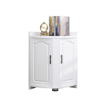 Imagem de Armário com porta dupla, armário de armazenamento moderno para sala de estar, armário de madeira com destaque, cor branca e teca (branco)