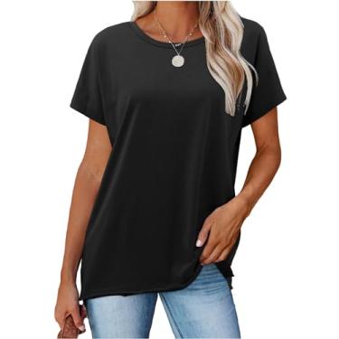Imagem de Amoretu Camisetas femininas de algodão gola redonda manga curta ajuste solto túnica tops, preto M