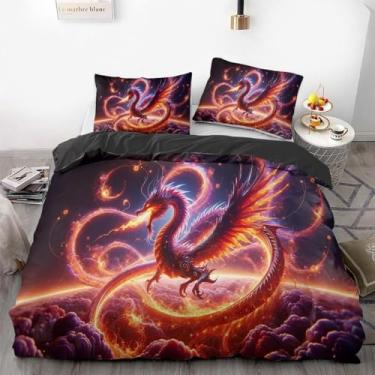 Imagem de Jogo de cama com capa de edredom dragão - perfeito para decoração de quarto infantil, conjunto de três peças (sem enchimentos) (estilo 9, Queen 228 x 228 cm + 51 x 76 cm)