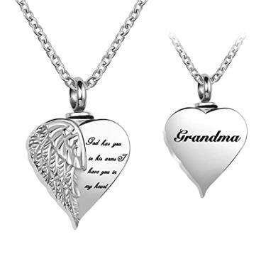 Imagem de LuxglitterLin Colar de urna de cremação de coração com asa de anjo para cinzas humanas, joia memroial God Has You in His Arms I Have You in My Heart, Metal, Cristal sintético