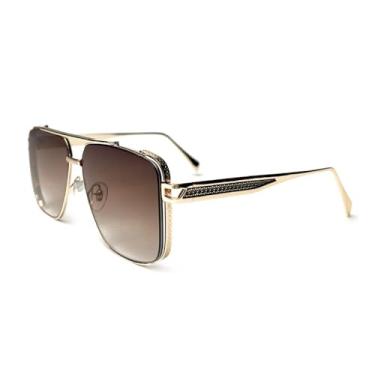 Imagem de Óculos de sol polarizados gradiente quadrado metal armação masculina moda vintage feminino uv400 condução pesca o melhor presente, c03, marrom