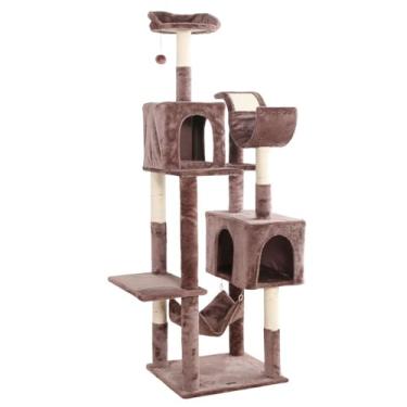 Imagem de Arranhador de gato grande, luxuoso, multifuncional com casas, camas, rede, poleiros e brinquedo