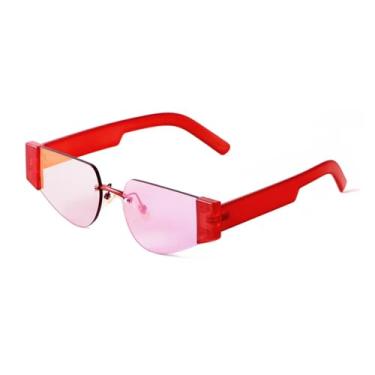 Imagem de JRLLFD Óculos de sol olho de gato sem aro, armação retrô, feminino, lente preta, C2 VERMELHO, tamanho único