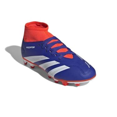 Imagem de adidas Tênis unissex Club Sock J Bota de futebol flexível Groun (criança pequena), Azul lúcido, branco/vermelho solar, 19